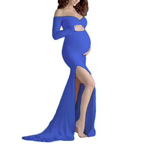 Vestidos para Mujer Sin Mangas Ropa Premamá Mamá Fotografía Sin Tirantes Vestido de Maternidad Vestido para Embarazo para Fotografía de Boda, Playa, Ceremonia,Azul2,M