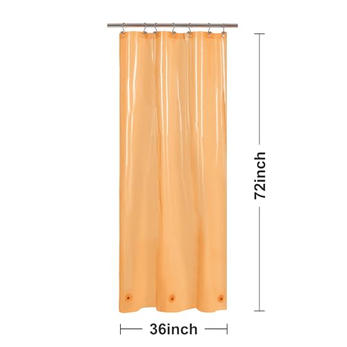 Image of Barossa Design Clear Orange Stall Shower Curtain Liner 36 inch W x 72 inch H - Waterproof Lightweight PEVA Plastic Narrow Shower Liner for Small Bathroom,3 Bottom Magnets & Metal Grommets - Clear Orange