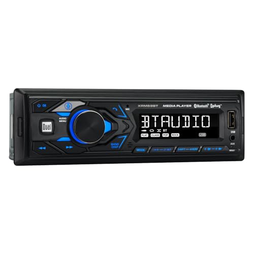 Dual XRM69BT 7 Character LCD Single DIN Car Stereo Radio | Push to Talk Assistant | Bluetooth Hands Free Calling & Music Streaming | AM/FM Radio | USB Playback & Charging | Not a CD Player