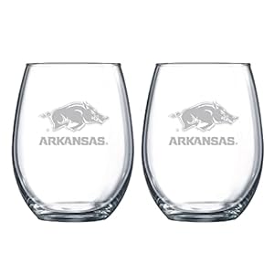 RFSJ Arkansas Razorbacks Etched Satin Frost Logo Wine or Beverage Glass Set of 2