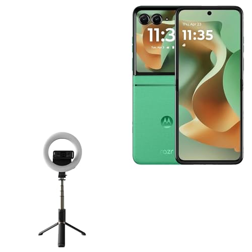 BoxWave Stand and Mount Compatible with Motorola Razr 60 - RingLight SelfiePod, Selfie Stick Extendable Arm with Ring Light - Jet Black