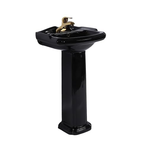 Renovators Supply Manufacturing Cloakroom Space Saving 19 W x 34 H x 15 Proj. Small Bathroom Black Pedestal Sink Vitreous China with Overflow Compatible with 4 in. Centerset Faucets