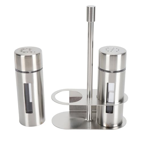 BTOSEP Juego de Salero y Coctelera de 2 uds., Botella de Condimento de Azúcar de Acero Inoxidable 304 con Soporte Base para Cocina y Restaurante (S)