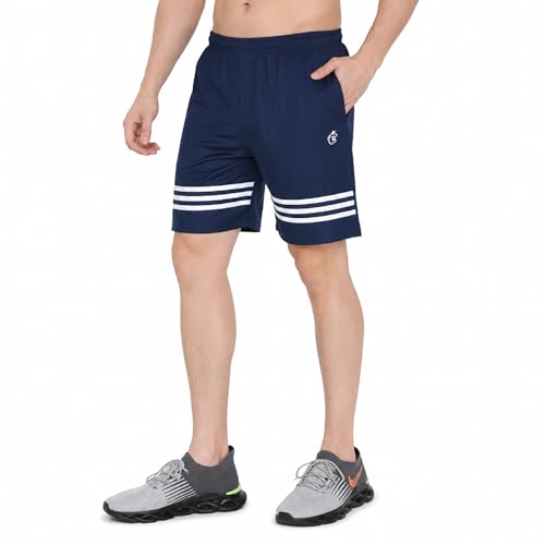 Image of BLUE STAR SHARK Athletic Sports Shorts for Men with Zip Pockets and Elastic Waistband Quick Dry Lightweight Activewear.