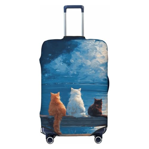 Three Cats Sitting On A Bench Elastic Travel Luggage Covers Dustproof Scratch-Resistant Suitcase Protector Fit 22-24 Inch