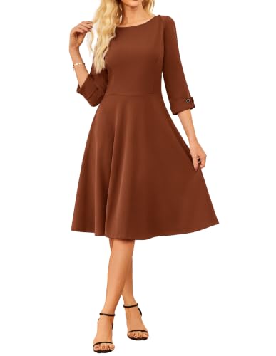 Image of GRACE KARIN Work Dresses for Women 2025 3 /4 Sleeve Fit and Flare Business Midi Dress Classy Office Dresses with Pockets