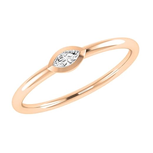 Dazzlingrock Collection Anillo de boda de 4 x 2 mm con piedras preciosas marquesas y diamantes estilo bisel solitario para ella en oro, 4, Diamante blanco Oro rosa, Marquesa-blanco-diamante