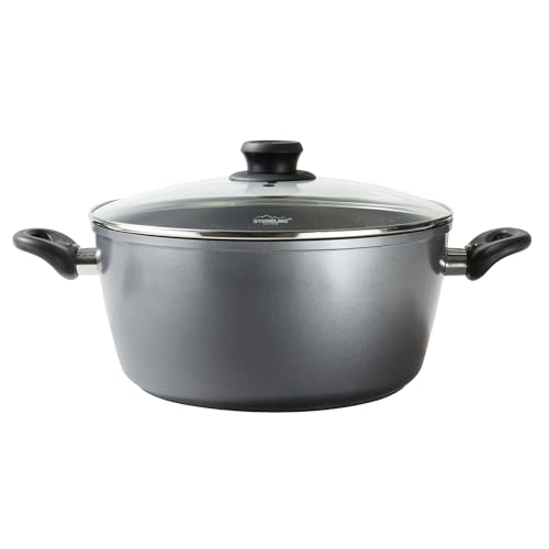 STONELINE Casserole XXXL 32 cm, avec Couvercle en Verre, Compatible à l'Induction et au Four, Revêtement Antiadhésif avec de vraies particules de pierre,...