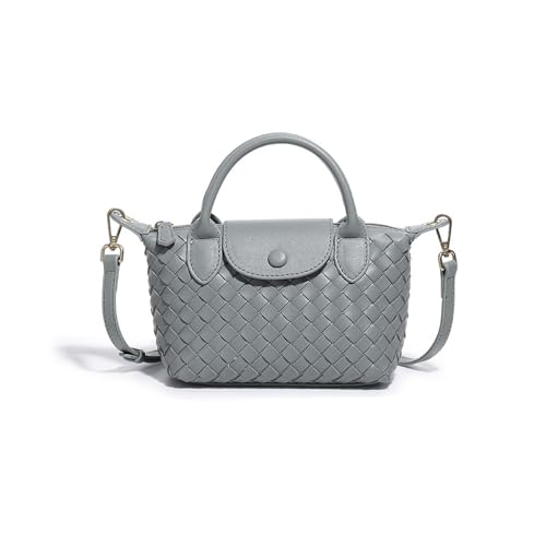 Bolsa feminina de couro trançado, tamanho pequeno, com alça superior e alça superior para viagem diária, Azul, Small