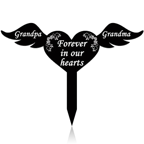 Wesiti Memorial Stakes Cemetery Grave Plaque Stake Markers Memorial Garden Wing Sign Remembrance Plaque Waterproof Sympathy Grave for Loss of Cemetery Decoration(Grandparents)