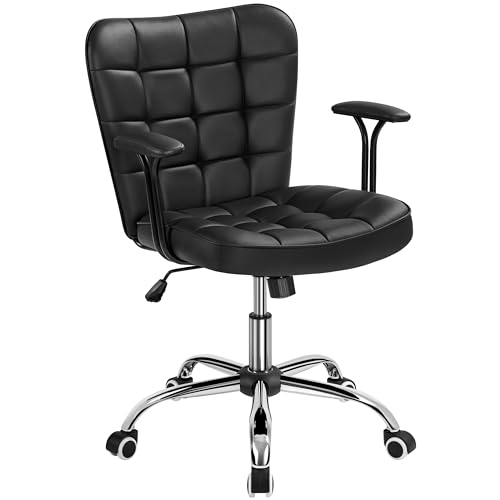Yaheetech Homeoffice Stuhl Schreibtischstuhl Bürosessel Arbeitsstuhl aus Kunstleder, Drehstuhl mit Weichen Armlehnen, Höhenverstellbarer Polsterstuhl Computerstuhl mit Rollen, Schwarz