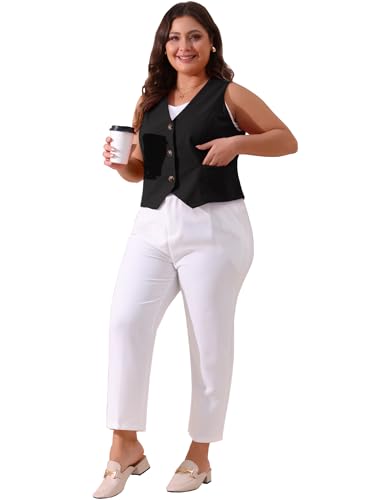Agnes Orinda Plus Size Linen Vest for Women Lined Button Down Sleeveless Blazer Suit Vest Shirt Crop Top Casual Work3