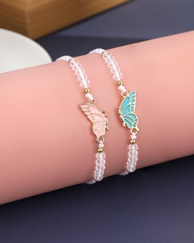 MJartoria BFF Bracelets for 2-Butterfly Matching Bracelets Adjustable Strand Best Friends Bracelet Handmade Charm Friendship Bracelets Jewelry Gifts for Women Couples3