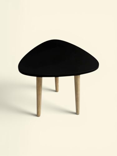 Image of Modern Triangle Side Table with 3 Wooden Legs, Minimalist End Table /Coffee Table for Living Room, Bedside Nightstand for Bedroom, Balcony & Small Spaces
