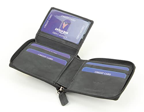 American Bison RFID Zipper Wallet for Men – Premium Cowhide Leather Bifold - Wallet with Gift Box Packing (Black)4