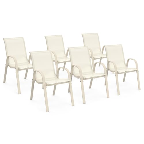 IDMarket - Lot de 6 chaises de Jardin LYMA métal et textilène empilables Beige