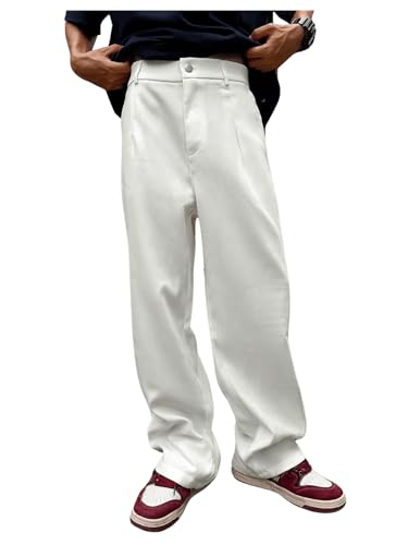 OYOANGLE Men's Straight Leg Pleated Trousers Zipper Fly Pockets Business Casual Pants Work Office Slacks