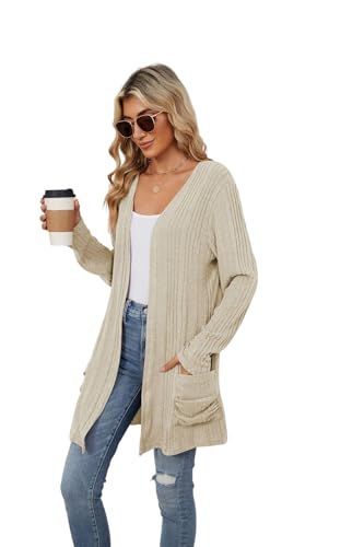 Image of Women's Lightweight Cardigan Open Front Long Sleeve Casual Knit Sweaters Coat Long Cardigan With Pockets