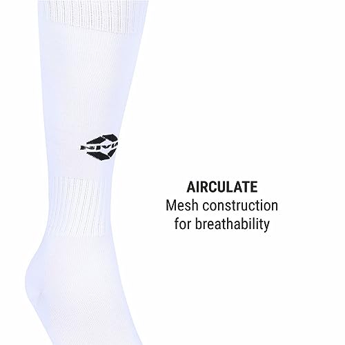 Image of Nivia Plain Encounter Football Stockings for Men & Women, Knee Length Stockings, Football Socks, Soccer Socks, (White /Black) Size-L (Pack of 2)