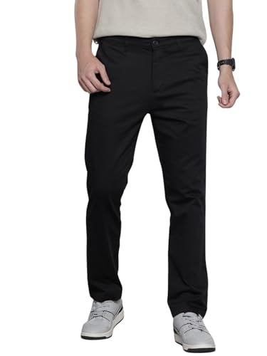 Image of The Indian Garage Co Men Regular Fit Solid Mid-Rise Stretchable Chinos