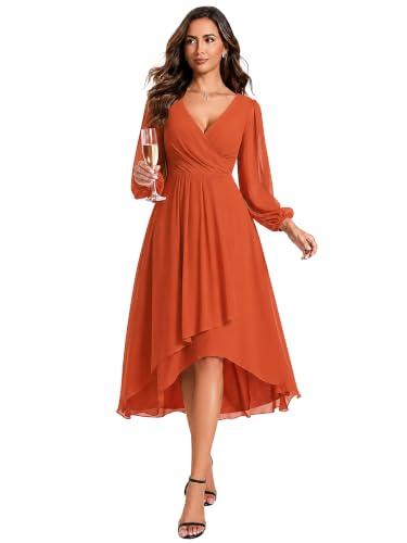 Image of Ever-Pretty Women's Long Sleeves Midi Fall Cocktail Wedding Guest Dresses