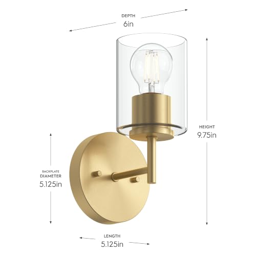 Image of Progress Lighting Replay 5.125 Inch 1-Light Vanity Light, Transitional, Brushed Gold with Clear Glass Shade, (9.75 inch H x 5.125 inch W x 5.875 inch D), P300581-191