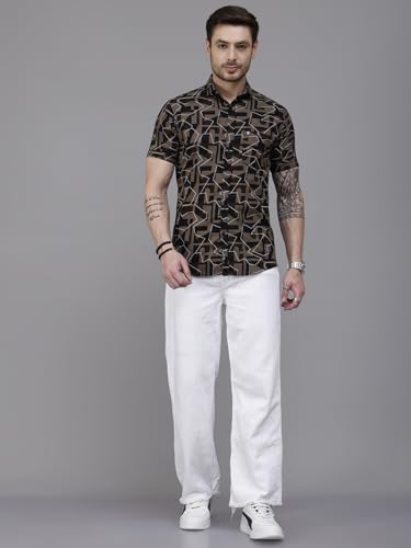 Image of Majestic Man Slim Fit Floral Printed Pure Cotton Casual Half Sleeve Shirt