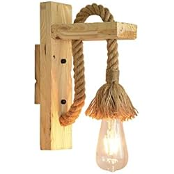 Lamparas De Pared Para Quinchos RUIBO Lámpara de pared LED industrial Aplique Cuerda de cáñamo de madera Lámparas de pared decorativas para cafetería Accesorio de iluminación del hotel Base E27 Bombilla no incluidas