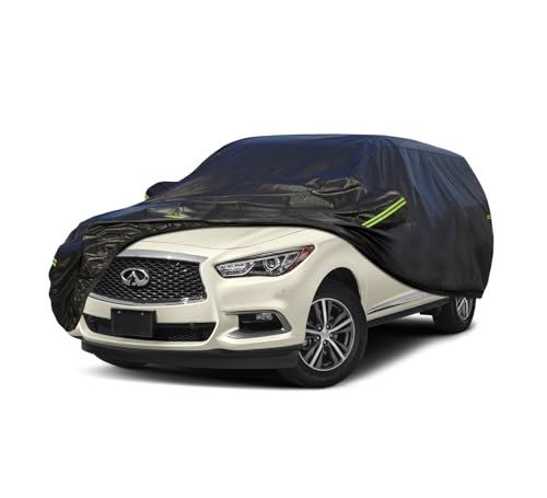 Image of KouKou Waterproof SUV Car Cover Suitable for Infiniti QX60 (2013-2024), 6 Layers Windproof All Weather Waterproof Outdoor Cover Sun Rain UV Dust Snow Protection. Black