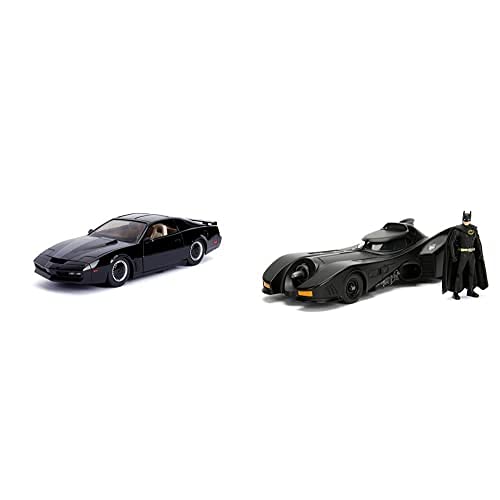 Jada - Kitt Coche Fantástico Metal 1:24 Con Luces Coleccionismo, Color Negro, Talla Única (253255000)+- Batmóvil Coche Metal 1989 1:24 Coleccionismo, Color Negro (253215002)