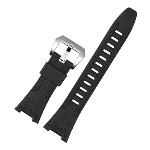 BCDYVWA CASIO PROTREK PRG-110Y PRG-110C PRW-1300Y PRW-1500Y 防水スポーツラバーリストストラップ 26mm対応 ブラック樹脂シリコンウォッチバンド(Black-silver)