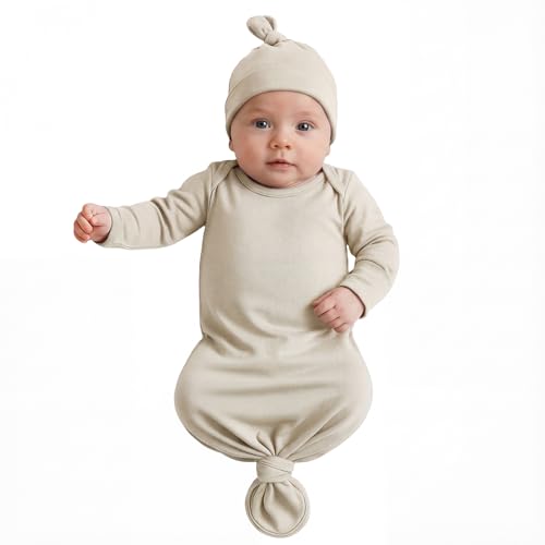 Newborn Knotted Baby Gown 0-6 Months, Super Soft Breathable Nightgowns for Babies Girl and Boy, Baby...