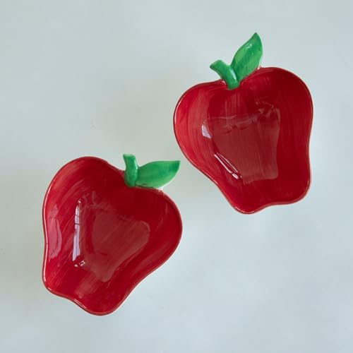 DELIGHTS GALORE Ensaladera de cerámica con forma de manzana, rojo con hojas verdes, juego de 2