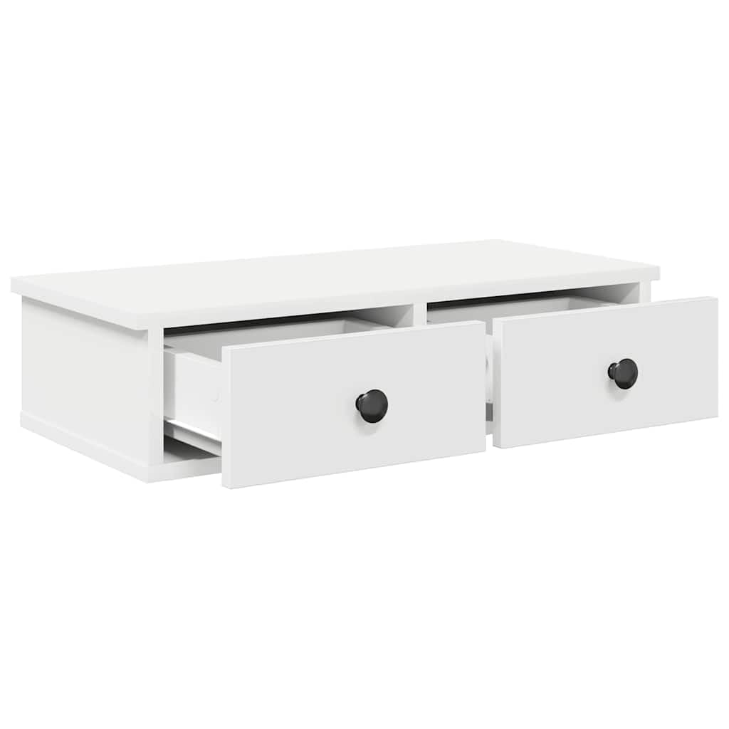 vidaXL Étagère Murale avec tiroirs Blanc 60x28x15 cm Bois d'ingénierie, étagère Murale avec Armoire, Meuble de Rangement Mural, Armoire de Rangement Flottante