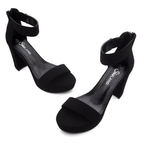 Shoe Land Chunky Platform Heels for Women – 4 Inch Block Heeled Sandals with Ankle Strap, Open Toe Dressy Strappy High Heels for Wedding, Party & Formal Events2
