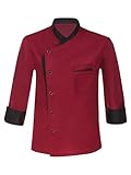 Aislor Unisex Chef Jacket Men's Chef Coat Restaurant Hotel Home Kitchen Uniform Burgundy Medium