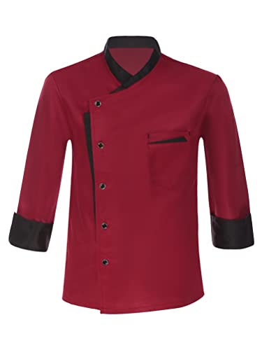 Aislor Unisex Chef Jacket Men's Chef Coat Restaurant Hotel Home Kitchen Uniform Burgundy X-Large