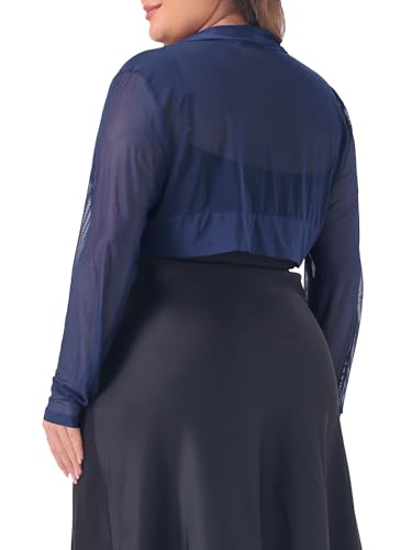 Image of Agnes Orinda Plus Size Mesh Crop Cardigans for Women Long Sleeve Open Front See Through Sheer Bolero Shrug Top