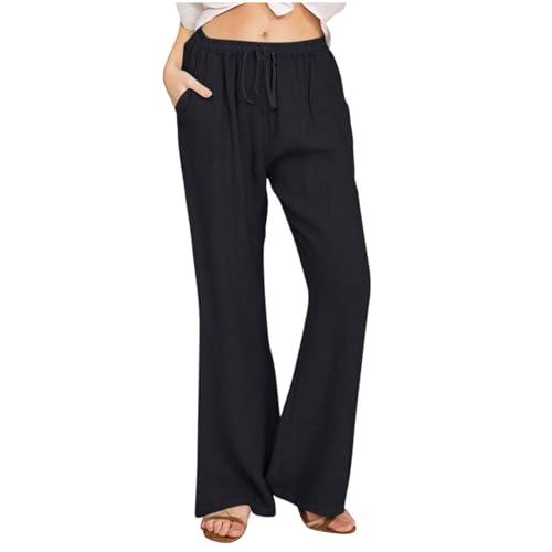 Women Loose Fit Pants for Women Linen High Cut Straight Leg Basic Long Leg Fall Summer 2025 Trendy