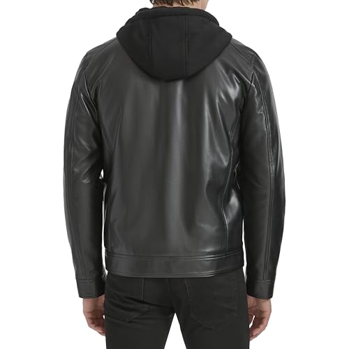 Kenneth Cole Men's Faux Leather Moto with Jersey Attached Hood3