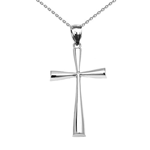 925 Sterling Silver Simple Classic Flared Cross Pendant Necklace 
