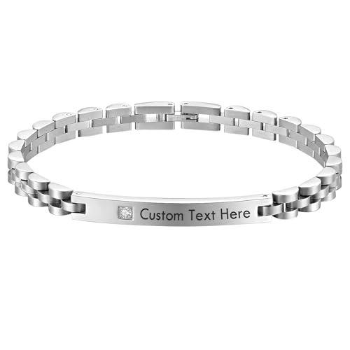 Cupimatch Gourmette Homme avec Plaque en Acier Inoxydable,Classique Bracelet Polissage Réglable pour Homme Garçon,Cadeau pour Saint-Valentin Noël...