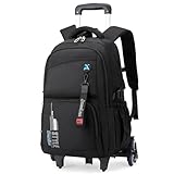 Tanou Zaino con Ruote per Ragazzi Adolescenti, Zaini Scuola Trolley Media e Superiore da 36 Litri Impermeabile, Zaino Ragazzo Grande con Carrello Rimovibile per Viaggi, 6 Rotelle