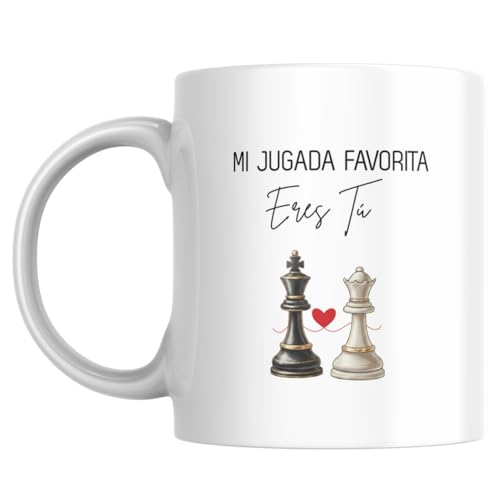 Taza romántica de cerámica “Mi jugada favorita eres tú” diseño de Ajedrez | Taza para enamorados San Valentín detalle original para pareja regalo aniversario regalo para desayuno y café