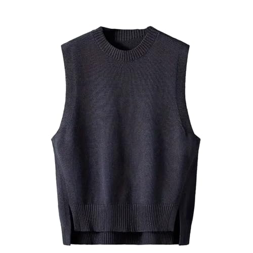 Mens Sweater Vest Waistcoat Loose Casual Lightweight Crew Neck Slit Sleeveless Knit Pullover