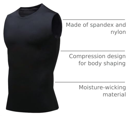 Image of Compression Shirt Men Slimming Body Shaper Vest Crewneck Workout Tank Top | Tummy Control Undershirts, Gynecomastia Compression Shirts, Back Support, Sleeveless Muscle Shirts, Shaping Tank Top