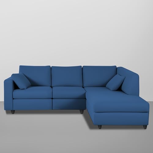 Image of Florian RHS 4 Seater L Shape Sofa Set for Living Room (Blue Fabric) Premium Fabric Sofa