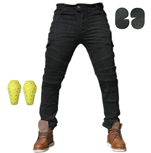 CBBI-WCCI Sportliche Motorrad Hose Mit Protektoren Motorradhose mit Oberschenkeltaschen (M = 30W / 31L, Schwarz)