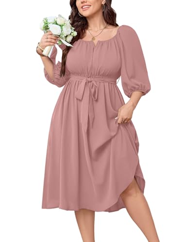 SCOMCHIC Women Plus Size Midi Dresses Puff Short...