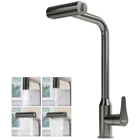 VallisCo Waterfall Kitchen Faucet with Pull Down Sprayer, 4 Modes Function Sprayer Single Handle Sink Faucet，360° Rotatable Kitchen Sink Faucet Easy Installation Commercial Modern Faucets for Kitchen Cover
